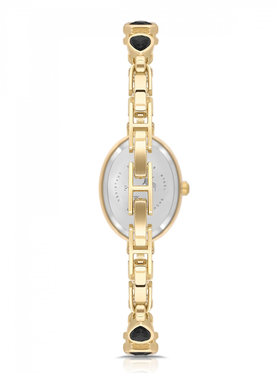 Oval Kasa Siyah Taş Detaylı Kadın Kol Saati Gold Renk Pl-1607B1X