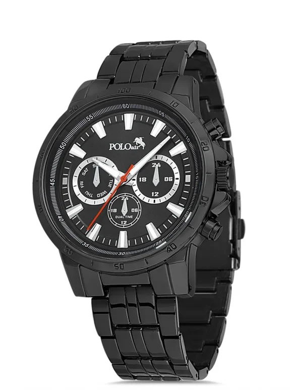 Polo Air Erkek Kol Saati Kemer Cüzdan Kartlık Çakmak Hediyelik Kutusunda Siyah Set PL-0702E1