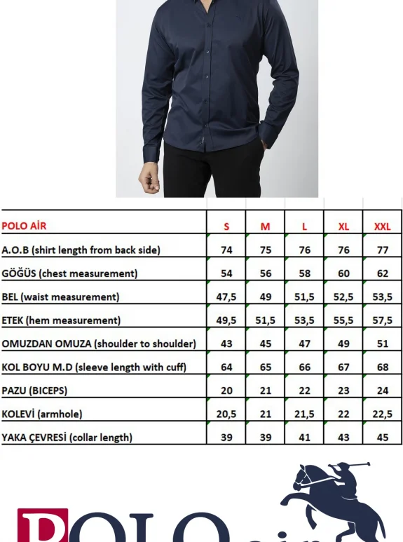 POLO AİR ERKEK UZUN KOL GÖMLEK SLİMFİT LİKRALI KUMAŞ PA-179 BEYAZ RENK PA-179-BXL