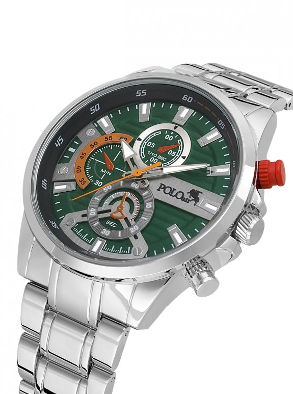 Spor Kasa Erkek Kol Saati Gümüş Yeşil Turuncu Renk Pl-7092E3X