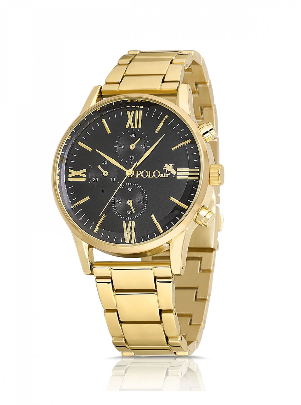 Spor Romen Rakamlı Metal Erkek Kol Saati Gold Siyah Renk Pl-0963E6X