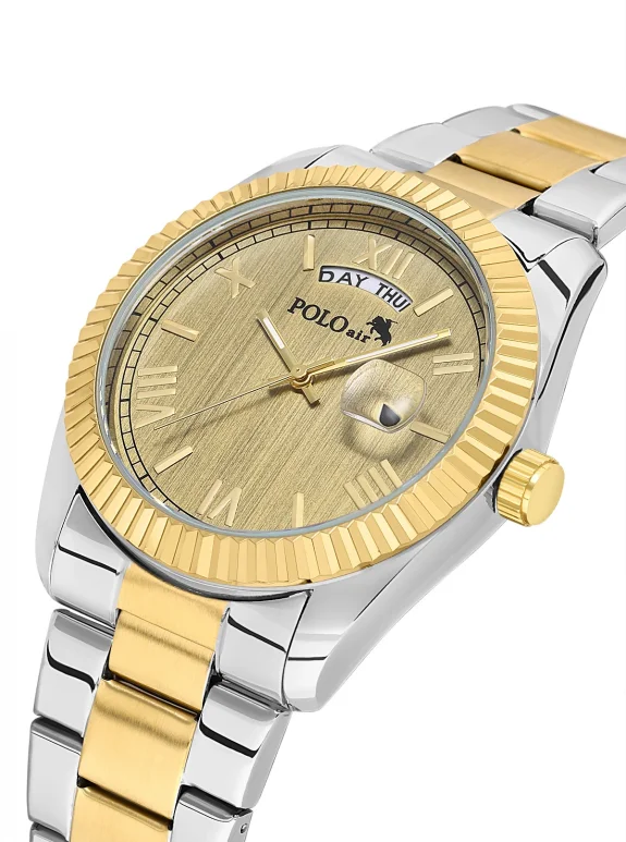 Takvimli Erkek Kol Saati Otomatik Cüzdan Kemer Parfüm Seti Gümüş Gold Renk Pl-7081E9 Gold-Gümüş Pl-7081E9