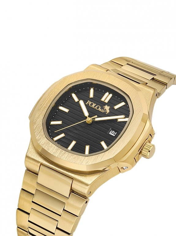 Takvimli Premium Çift Klipsli Erkek Kol Saati Gold Siyah Renk Pl-7089E5X