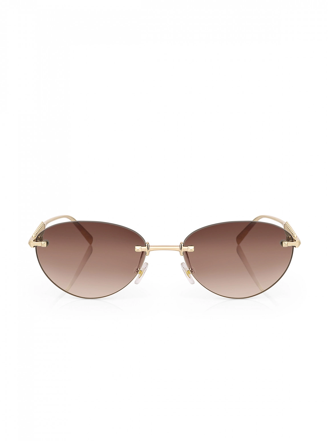 Uv400 Korumalı Çerçevesiz Cat Eye Kadın Güneş Gözlüğü Kahverengi Gold Renk Plg-2122C2