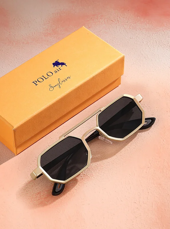 Uv400 Korumalı Metal Çerçeve Plastik Sap Unisex Güneş Gözlük Gold Siyah Renk Plg-2102C4 Sarı Plg-2102C4