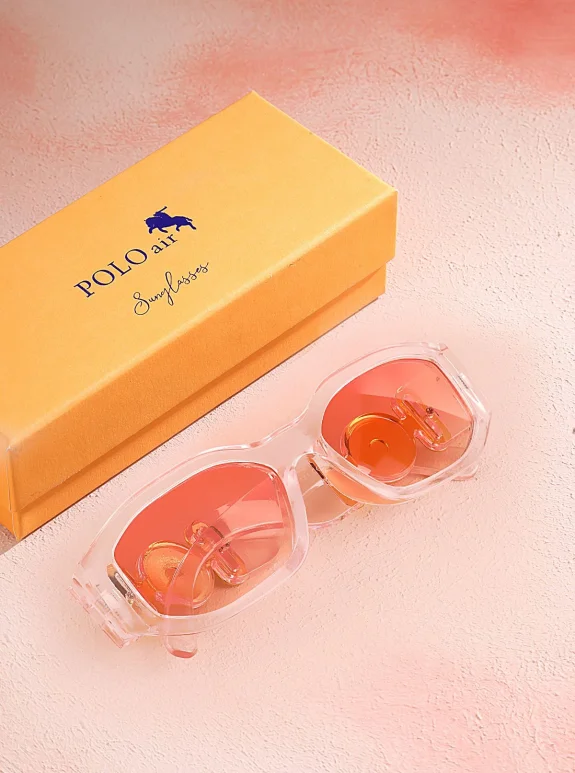 Uv400 Korumalı Sarı Detaylı Kadın Dikdörtgen Güneş Gözlüğü Şeffaf Pembe Plg-2084C5 Şeffaf Pembe Plg-2084C5