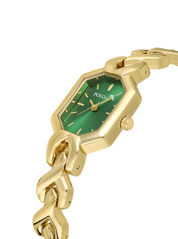 Vintage Kadın Kol Saati Oval Model Bileklik Kombin Gold Yeşil Renk Pl-1564B4 Yeşil - Altın Pl-1564B4