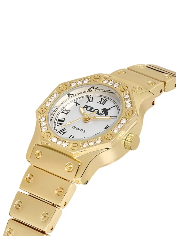 Vintage Kadın Kol Saati Zirkon Taşlı Su Yolu Bileklik Kombin Gold Renk Pl-1502Bb1 Gold Pl-1502B1