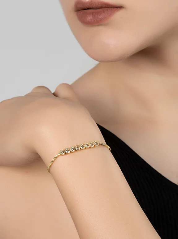 Vintage Kadın Kol Saati Zirkon Taşlı Su Yolu Bileklik Kombin Gold Yeşil Pl-1502B3 Gold-Yeşil Pl-1502B3