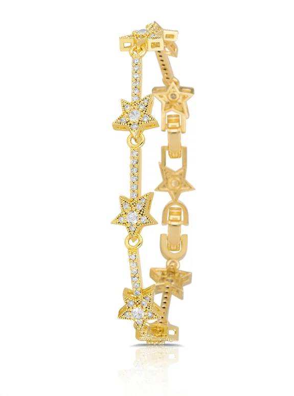 Vintage Rakamlı Kadın Kol Saati Yıldız Bileklik Kombin Gold Renk Pl-1595B1 Altın Pl-1595B1