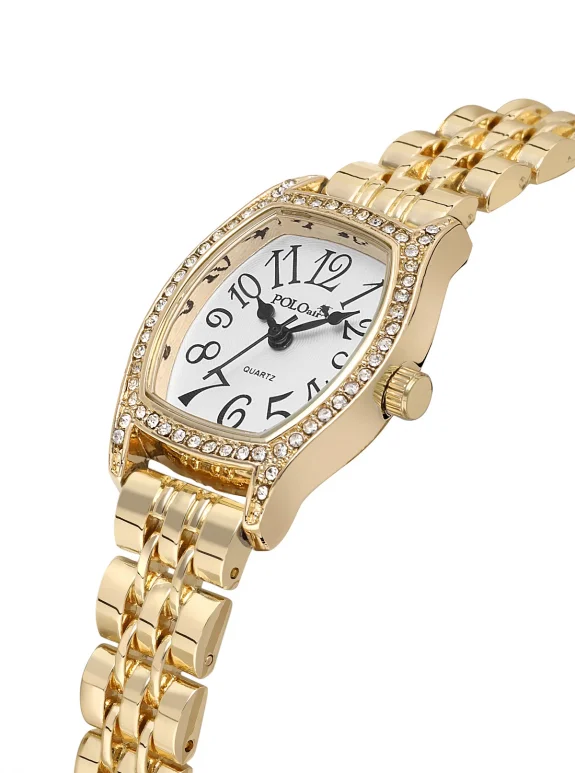Vintage Rakamlı Kadın Kol Saati Zirkon Taşlı Baget Bileklik Kombin Gold Renk Pl-1592B1 Altın Pl-1592B1
