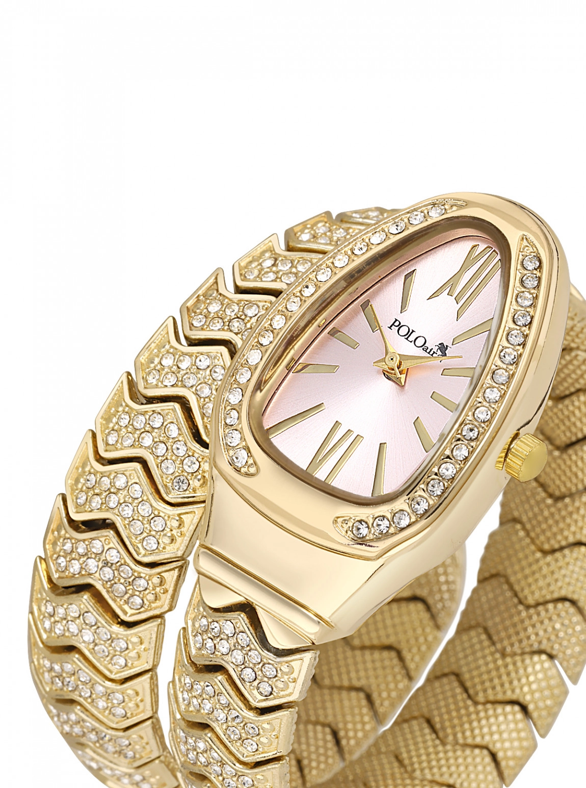 Yılan Model Lüx Taşlı Kadın Kol Saati Gold Pembe Renk Pl-1614B4X