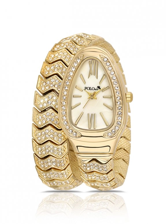 Yılan Model Lüx Taşlı Kadın Kol Saati Gold Renk Pl-1614B1X