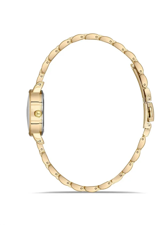 Yuvarlak Kasa Kadın Kol Saati Zirkon Taşlı Kartanesi Asansörlü Bileklik Kombin Gold Renk Pl-1523B1 Gold Pl-1523B1