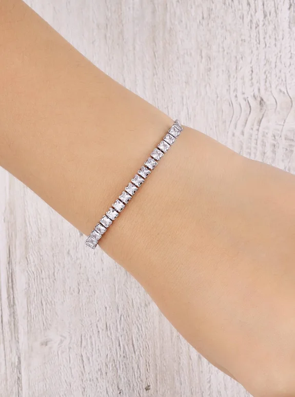 Hediye Paketli Kapıda Ödeme Gümüş Renk Taşlı Kadın Bileklik BLK-M7030G