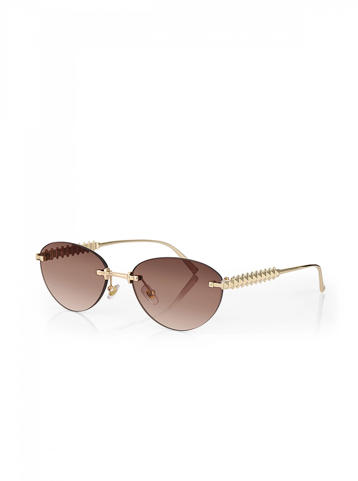 Uv400 Korumalı Çerçevesiz Cat Eye Kadın Güneş Gözlüğü Kahverengi Gold Renk Plg-2122C2