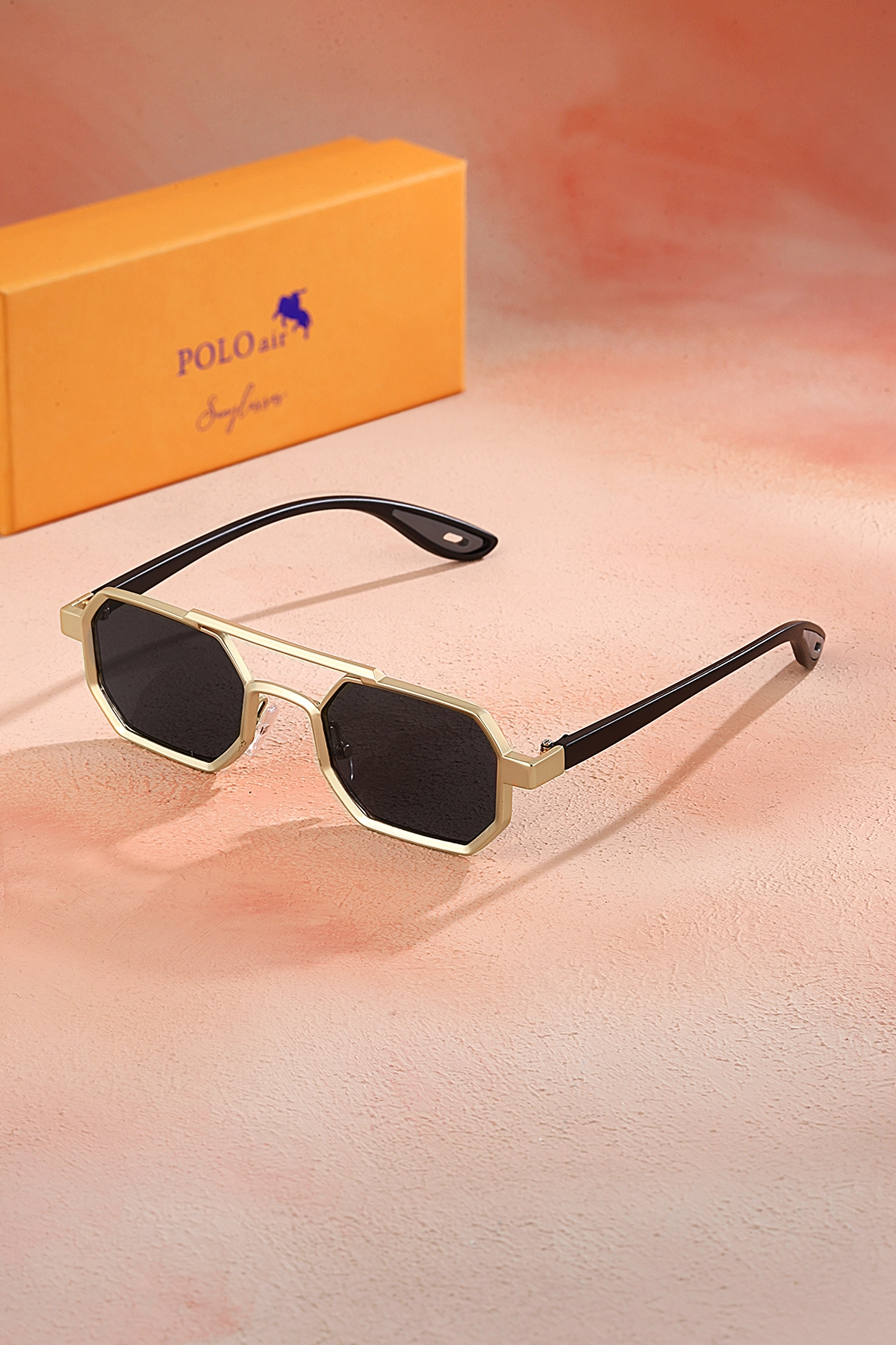 Uv400 Korumalı Metal Çerçeve Plastik Sap Unisex Güneş Gözlük Gold Siyah Renk Plg-2102C4 Sarı Plg-2102C4
