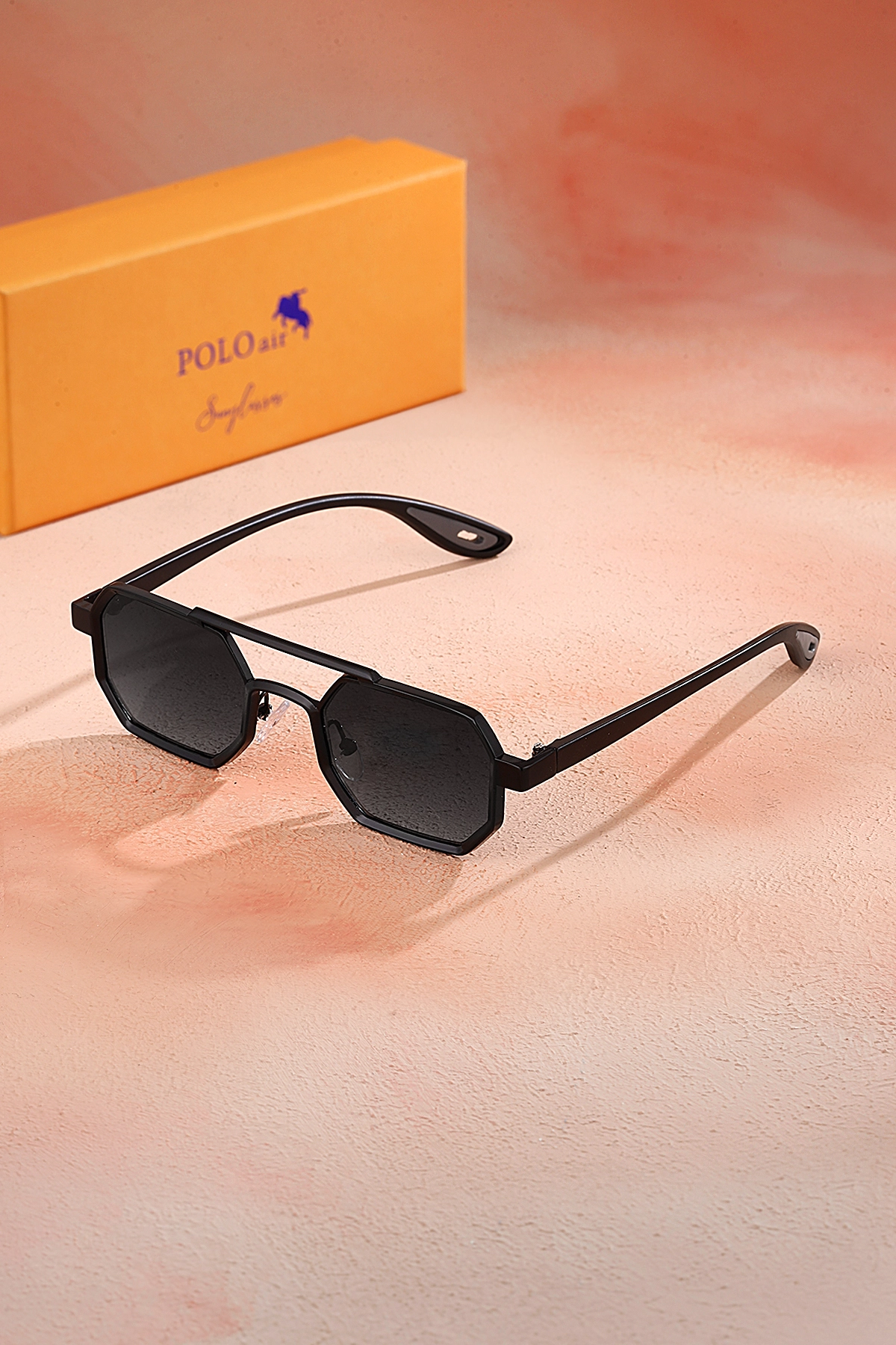 Uv400 Korumalı Metal Çerçeve Plastik Sap Unisex Güneş Gözlük Siyah Renk Plg-2102C1 Siyah Plg-2102C1