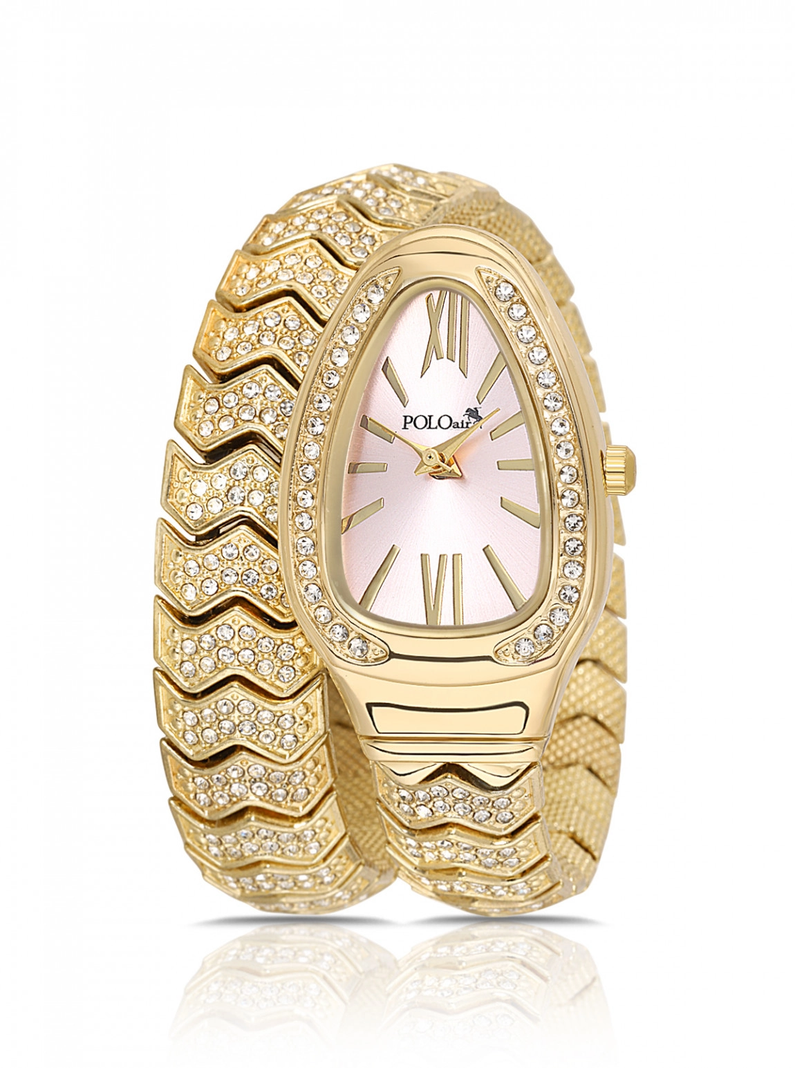 Yılan Model Lüx Taşlı Kadın Kol Saati Gold Pembe Renk Pl-1614B4X