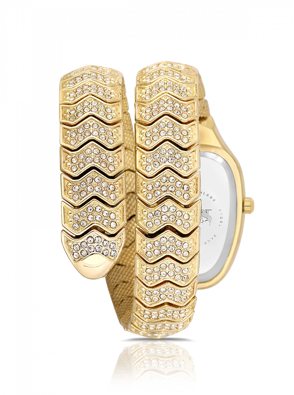 Yılan Model Lüx Taşlı Kadın Kol Saati Gold Pembe Renk Pl-1614B4X