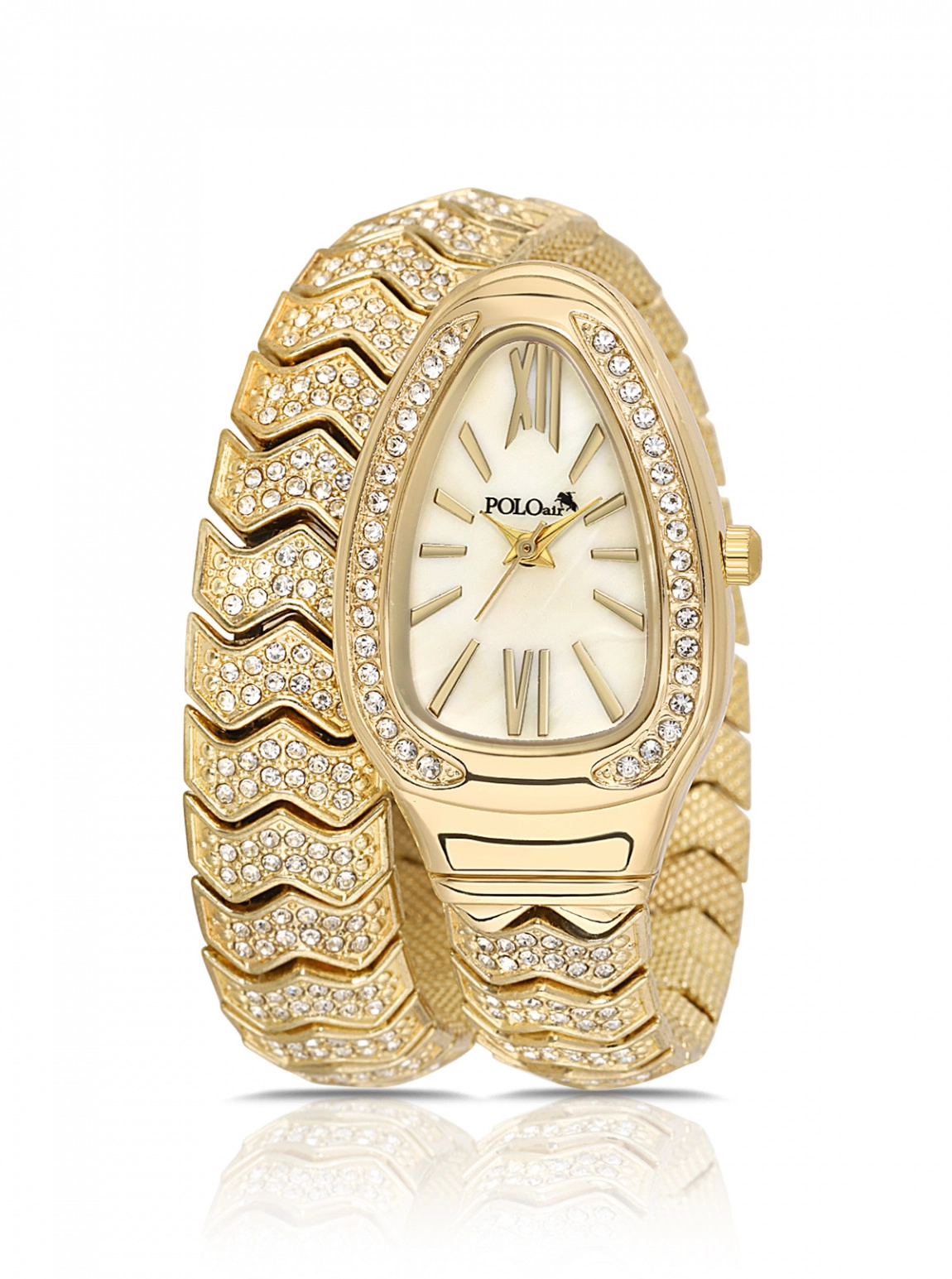 Yılan Model Lüx Taşlı Kadın Kol Saati Gold Renk Pl-1614B1X