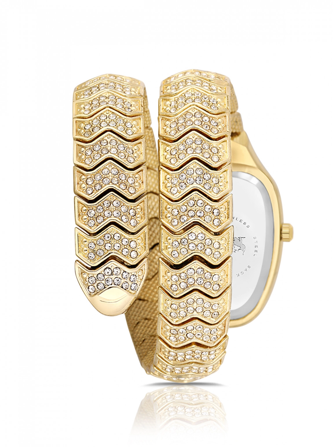 Yılan Model Lüx Taşlı Kadın Kol Saati Gold Yeşil Renk Pl-1614B5X